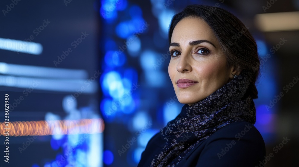 Aufkleber digital leadership dynamics middle eastern woman in modern conference room - navigating executive st