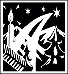 Print, holiday, Christmas, star, candle, forest, winter, white, sign, vector, illustration, abstraction, art, black, lines, banner, poster, leaf, business card, simplicity.eps