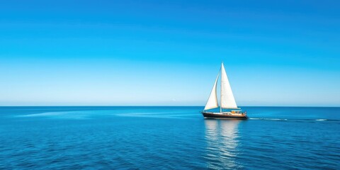 Fototapeta premium majestic sailboat gliding smoothly across a calm blue sky with not a single cloud in sight, sailboat, nature