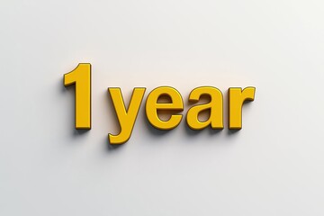 Golden 3d text of number one and word year on white background