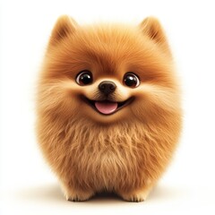 Obraz premium fluffy Pomeranian dog with a cheerful smile and thick fur, placed on a bright white background
