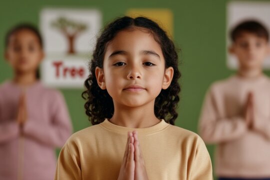 Bright Kids Yoga and Mindful Movement Class - Cultural Diversity in Education Children on Colorful Mats, Natural Light, Holistic Growth and Wellness Promotion - Powered by Adobe