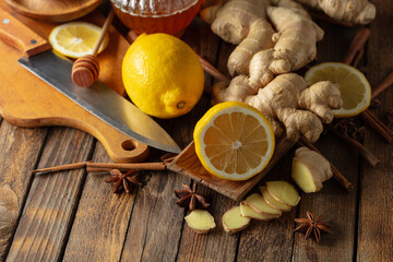 Ingredients for preparing ginger tea.