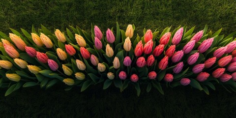 Golden Hour Wildflower Aesthetic Vibrant Tulip Meadow on Lush Grass for Eco-Friendly Garden Design and Spring Renewal Campaigns in Outdoor Lifestyle Marketing