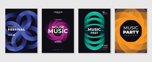 Music poster design background vector set. Electro Sound Cover template with vibrant abstract gradient geometric shape. Ideal design for social media, flyer, party, music festival, club.