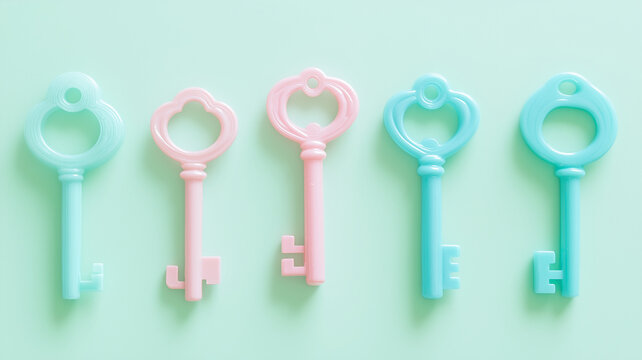 A row of colorful keys are lined up on a green background - Powered by Adobe