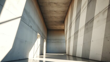 Obraz premium Sunlit Concrete Corridor: Architectural Photography of Modern Design