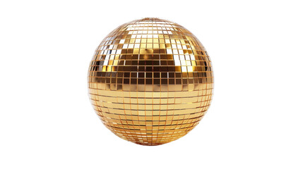 Golden disco ball rotating on transparent background: sparkling celebration symbol of nightlife entertainment