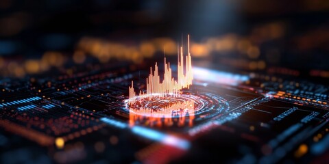 Futuristic Financial Visualization Digital Trading Terminal with Interactive Graphs and Data Patterns - Elevating FinTech Analysis for Modern Business Strategies