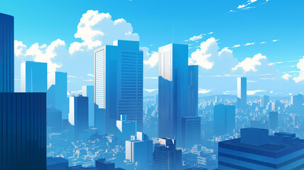 近未来都市の空｜クリアな青空と高層ビル群