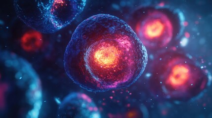 Naklejka premium Close-up of vibrant cells showcasing biological structures and processes.