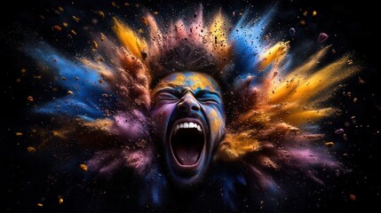 Rang Panchami Celebration: Vibrant Multicolored Powder Explosion in Realistic Illustration