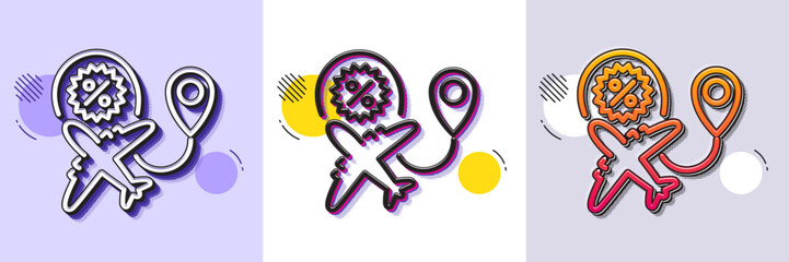 Flight sale line icon. Halftone dotted pattern. Gradient icon with grain shadow. Shopping discount sign. Clearance symbol. Line flight sale icon. Various designs. Vector