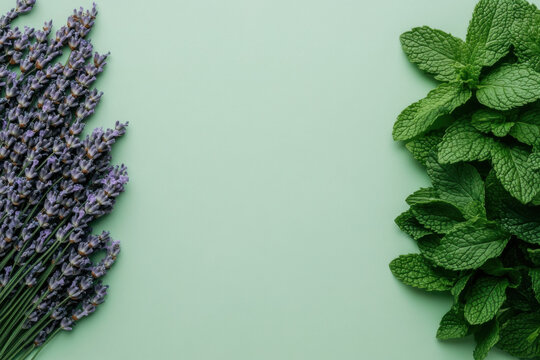 Fresh mint and lavender creating a calming green background
