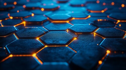 Fototapeta premium Vivid Blue Hexagon Mesh with Luminous Connections, Abstract Futuristic Technology Background
