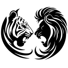 Silhouettes of lions and tigers