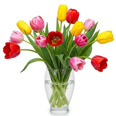 Fototapeta premium red and yellow tulips in vase
