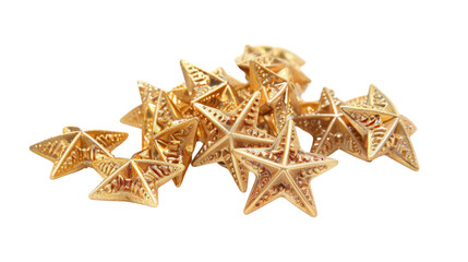 Group of embossed golden stars on transparent background