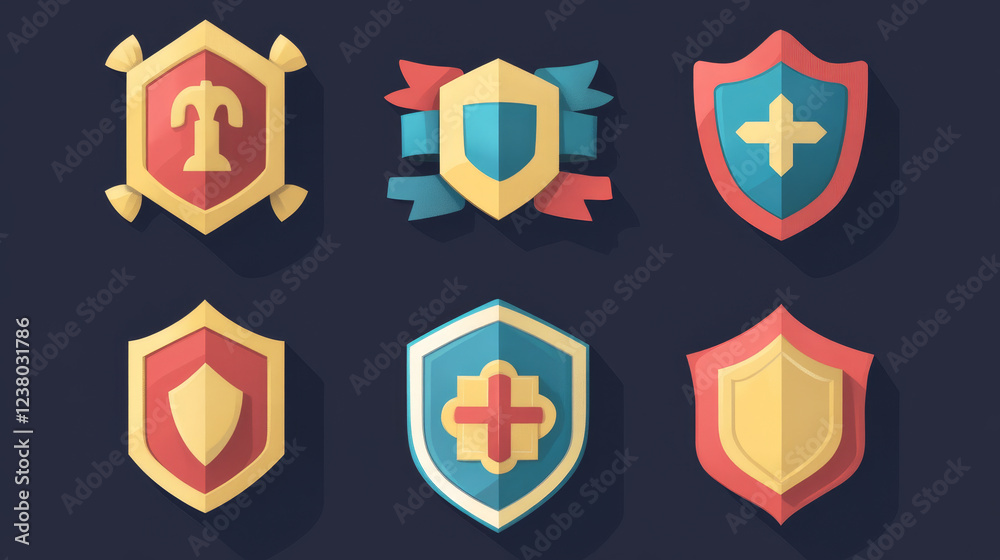 Poster security icons set with blazons and ribbons for internet design. vector version also available in ga