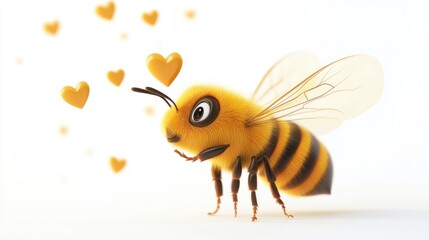 Cute animated-style bee blowing a kiss with tiny heart effects, isolated on white