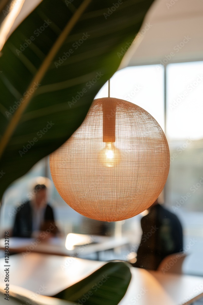 Aufkleber biophilic workspace textured rattan lighting with indoor plants and collaborative environment - crea