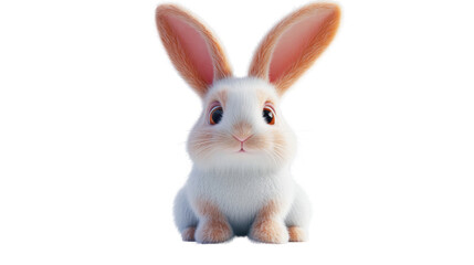 Adorable fluffy white easter bunny sitting on transparent background