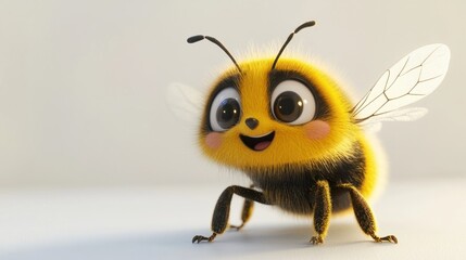 Fototapeta premium Kawaii bee character with tiny feet, happily buzzing and looking cheerful, on a white background