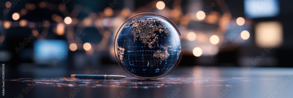 Poster Futuristic Educational Design Interactive Digital Globe with Graphical Display on Sleek Surface - Modern Learning Tools for Globalized Classroom Innovation