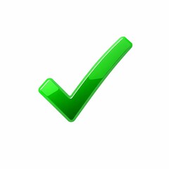 A shiny, green checkmark symbol on a white background, indicating approval or correctness.