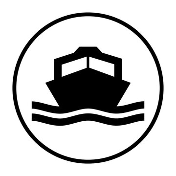 Boot Icon in schwarzem Kreis -  Motorboot Symbol