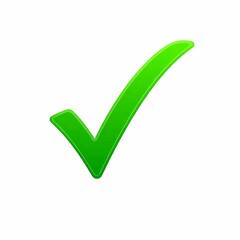 A shiny, green checkmark symbol on a white background, indicating approval or correctness.