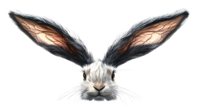 Hare showing veins and capillaries inside ears on transparent background