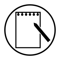 Notizblock Icon in schwarzem Kreis -  Papier und Stift Symbol