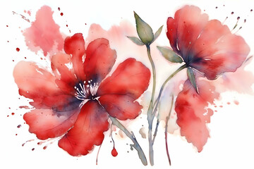 Red poppies flowers, expressive watercolor illustration