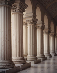 Row of classical columns and arches in elegant architectural setting with soft lighting
