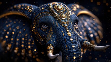 Fototapeta premium Exquisite Patterned Indian Elephant in Natural Habitat
