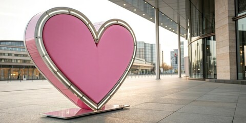 Modern pink heart design with metallic accents and sleek lines, metallic accents, contemporary design