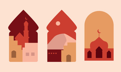 Set of Islamic window for eid al fitr. Vector illustration