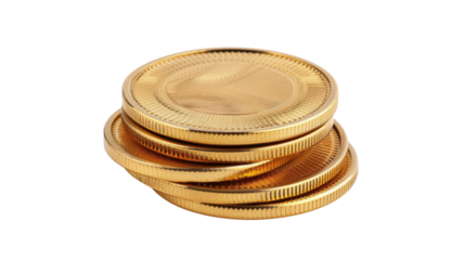 Stack of gold coins increasing gradually on transparent background
