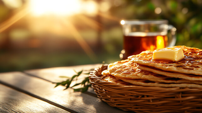 Ethiopian Chechebsa toasted flatbread, mixed with spiced butter and honey, served in a cozy family breakfast setting, African hearty meals, cultural authenticity