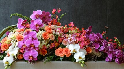 Fototapeta premium Vibrant Orchid and Rose Floral Arrangement