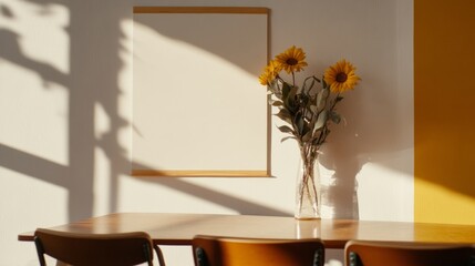 Scandinavian Educational Space Sunlit Wooden Table with Floral Elements - Inspiring Classroom Decor and Modern Teaching Aesthetics for Enhanced Learning Environments