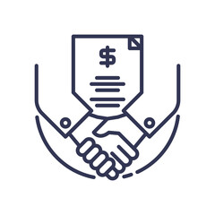 Handshake with a contract symbolizes agreement in loans and credit deals.