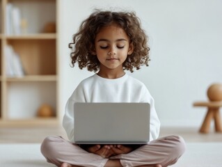 Colorful Digital Learning Setup Indian Girl with Laptop in Playroom - Inspiring Online Education and Interactive E-Learning Spaces for Youth Engagement
