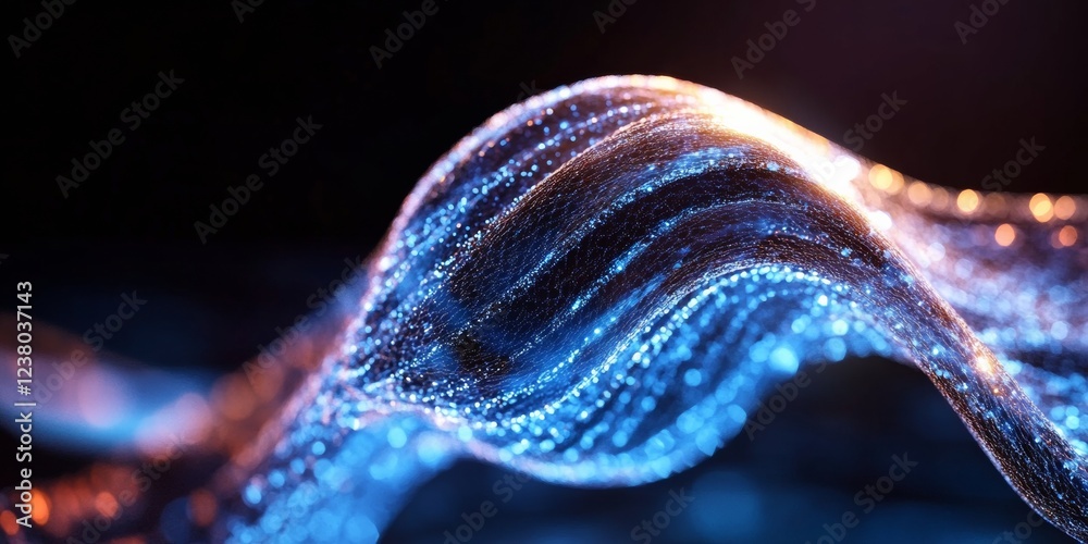 Poster Digital Fluorescent Waves Neon Light Stream with Particle Effects for Cutting-Edge Tech Branding in Data Visualization - Dynamic Energy and Creative Marketing Solutions