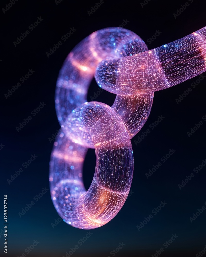 Poster Futuristic Tech Visualization Digital Chain Links with Luminous Textures in Blockchain Security - Advanced Data Protection for Fintech Solutions