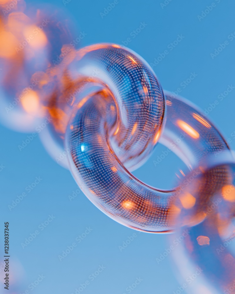Aufkleber Futuristic Glass Chain Links with Digital Patterns - Cutting-Edge Visualization for Blockchain Security and Quantum Encryption in Tech Innovation Content