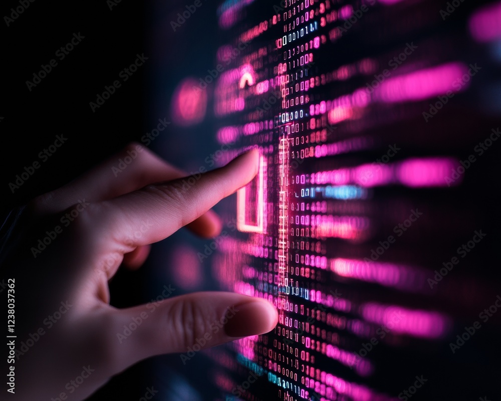 Aufkleber Holographic Cybersecurity Interface Interactive Data Display with Neon Code Matrix - Professional Risk Management and Threat Monitoring Tool for Cutting-Edge Tech Environments