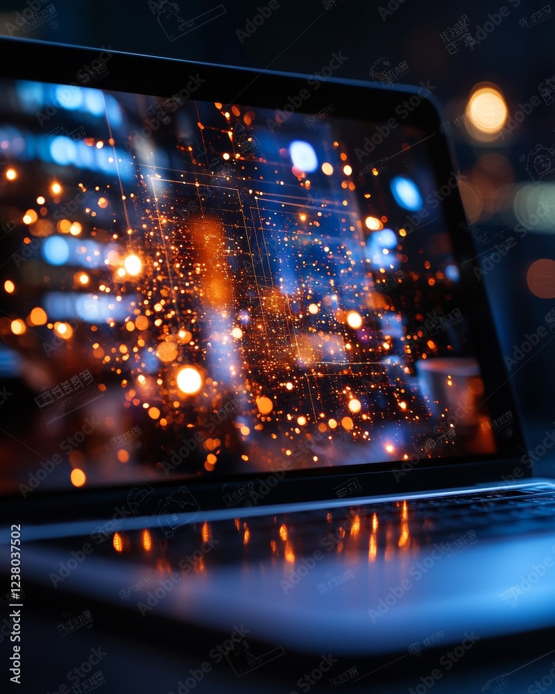 Poster Interactive Digital Workspace Abstract Virtual Network Interface on Laptop Screen - Dynamic Business Collaboration Tool for Tech-Savvy Professionals and Global Enterprises