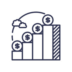 Graph with dollar coins symbolizing variable returns and financial growth.